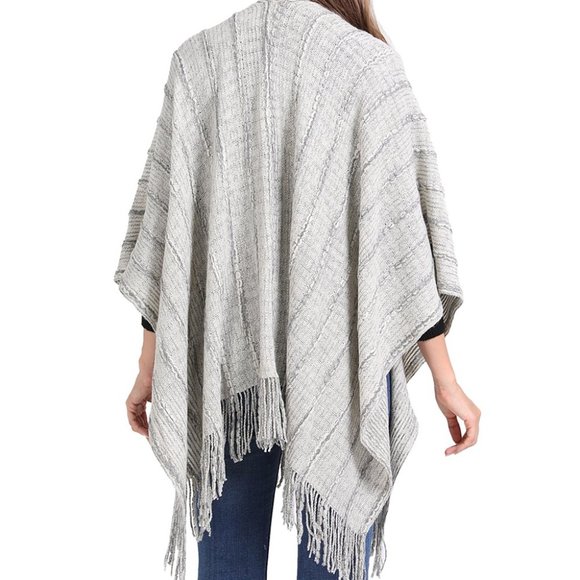 NWT Kollie More | Gray Tassel-Trim Cable-Knit Shawl - Picture 2 of 4